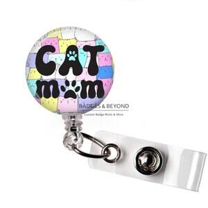 🐾😻 Cat Mom Badge Reel | Cat Lover Retractable ID Holder | Fun Work Accessory